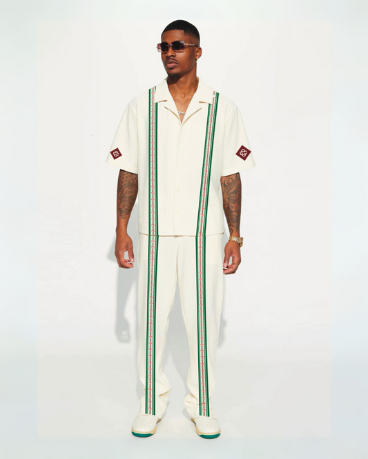 Diljit Coded Style Half Sleeves Oversized Knitted Shirt Coord Set - White and White (*)