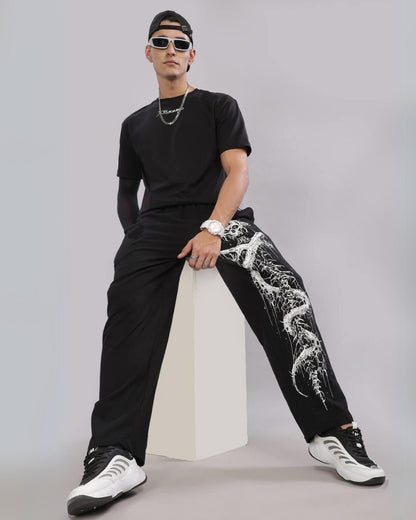 Men's Black Cotton Pant - Ghost Skull