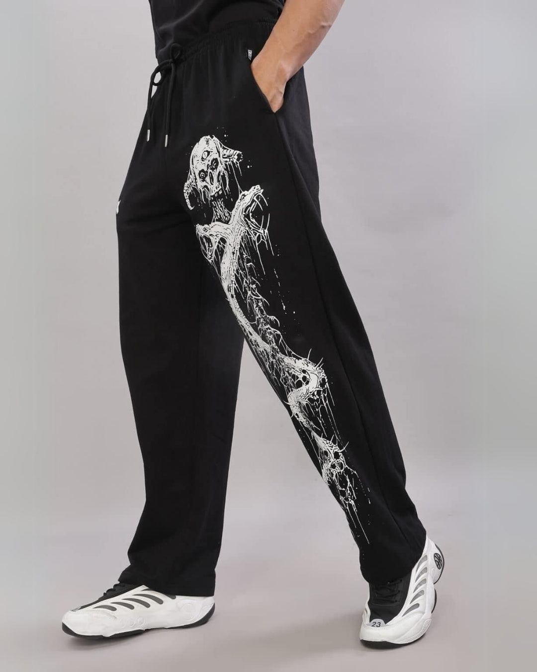 Men's Black Cotton Pant - Ghost Skull