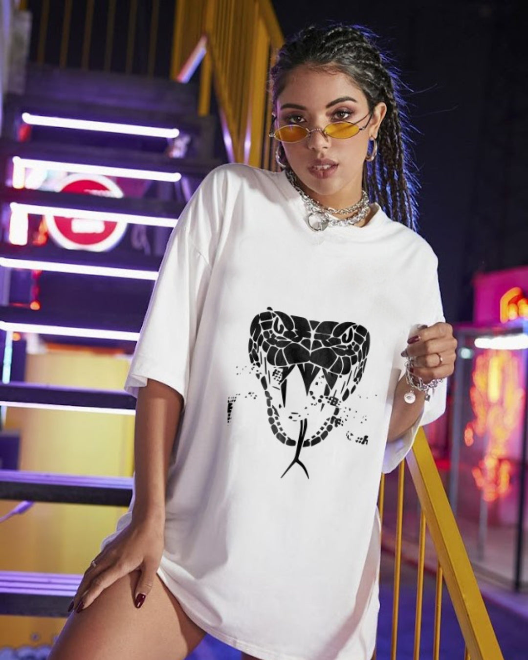 Snake Attack Unisex Exclusive Oversized Tee - White