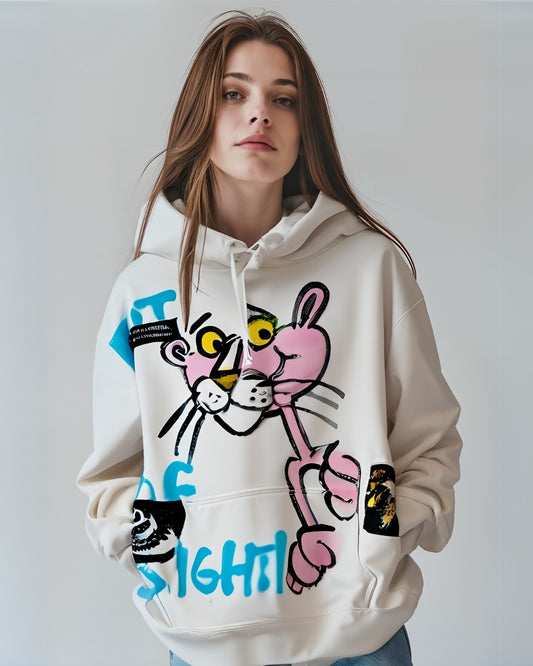 Women White Oversized Hoodie - Hidden Tiger