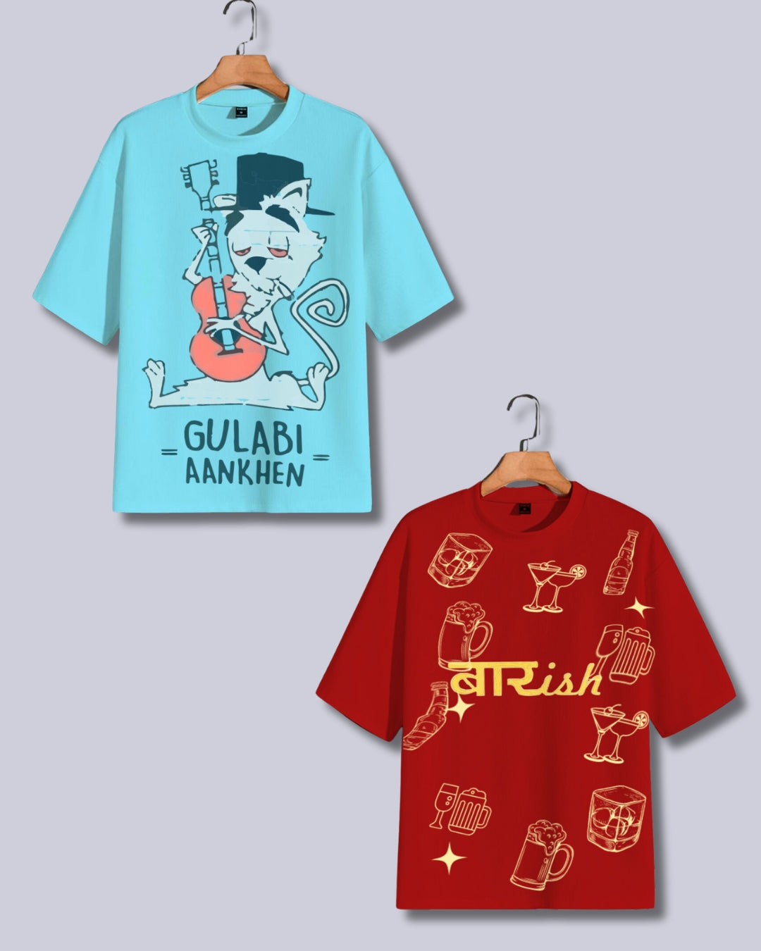 Pack of 2 Men's Oversized T-Shirt: Gulabi Aankhen & Barish