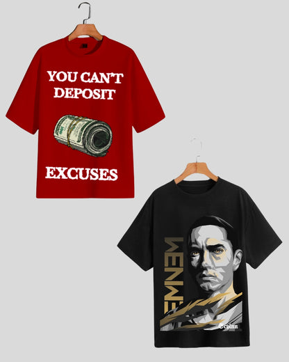 Pack of 2 Men's Oversized T-Shirt: Excuses & Eminem