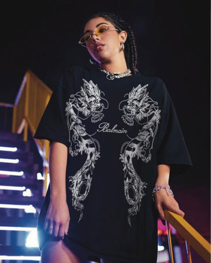 Balmain Dragons Unisex Exclusive Oversized Tee - Black