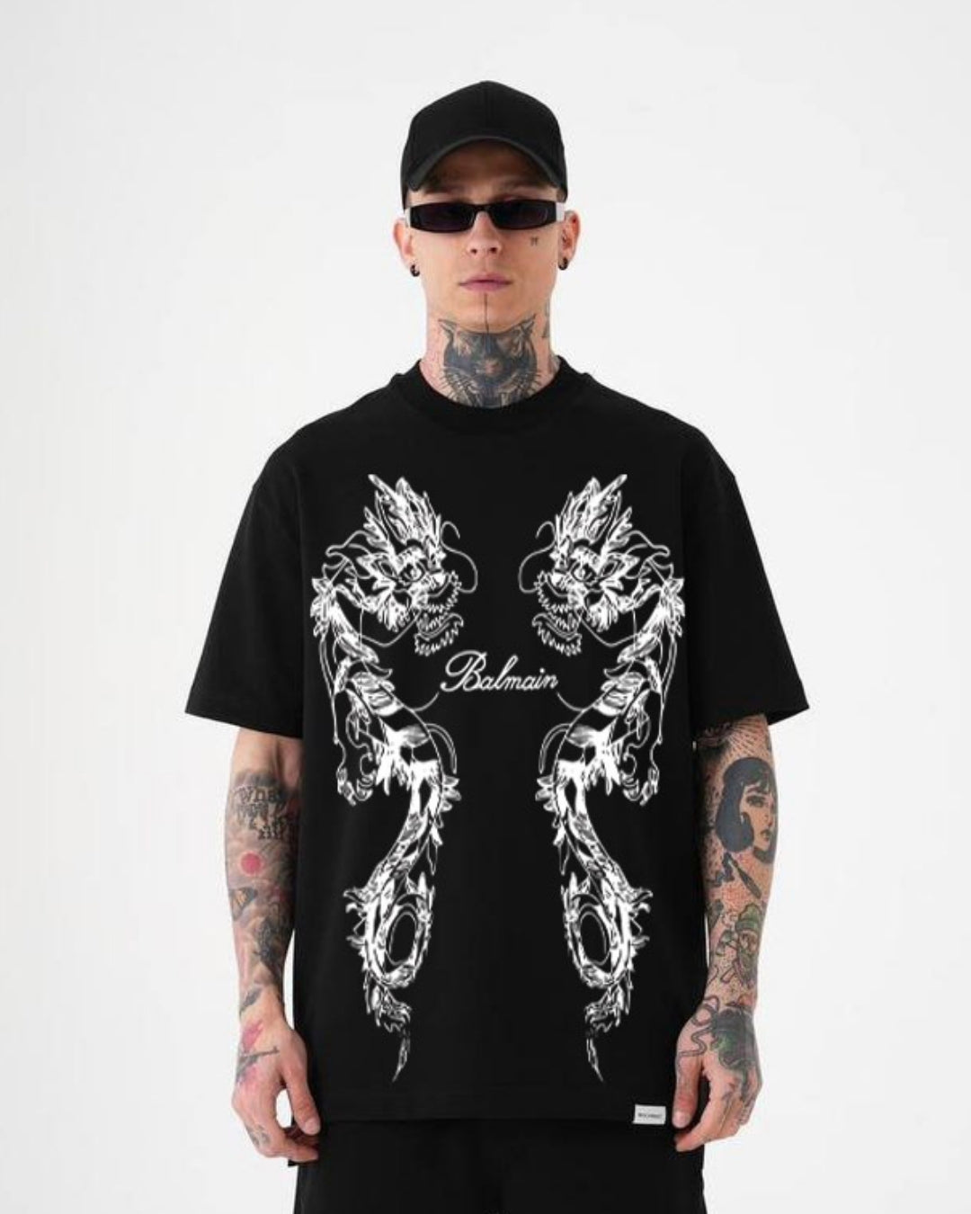 Balmain Dragons Unisex Exclusive Oversized Tee - Black