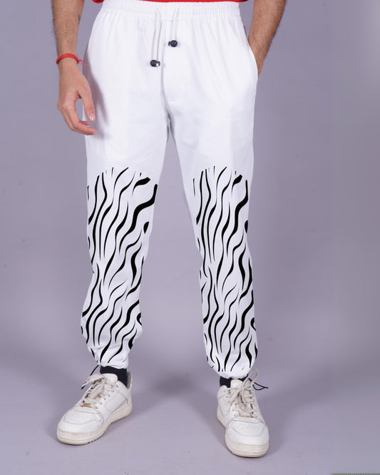 Men's White Adjustable Cargo Pant - Zebra Stripe