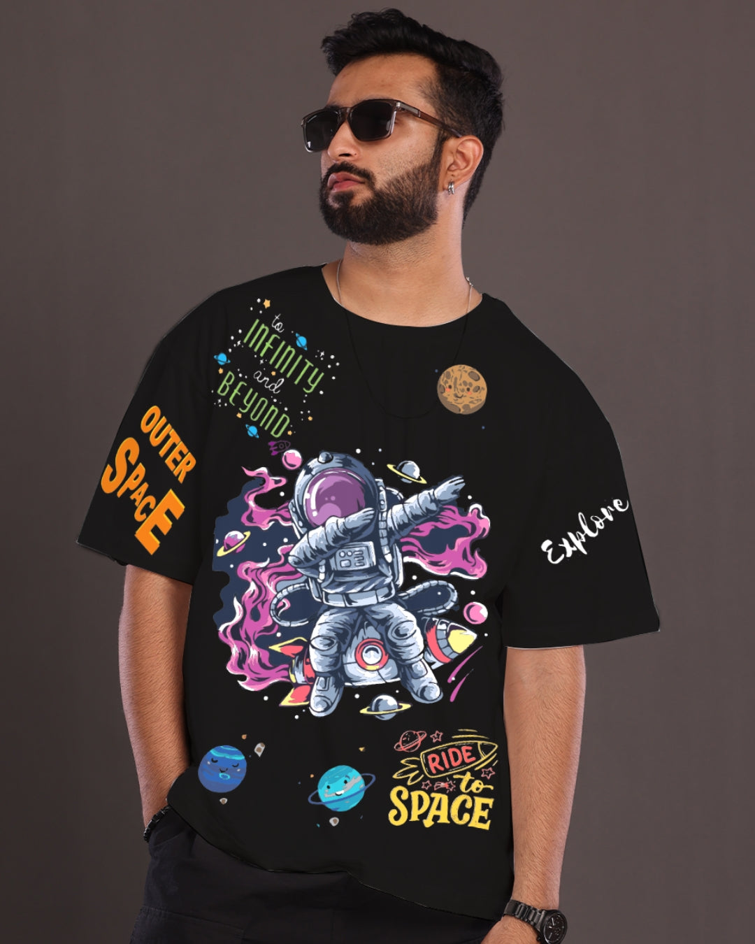 Pack of 2 Men's Oversized T-Shirt: Outer Space & Big Dream