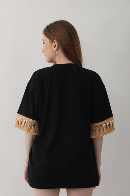 Black with Golden Tassel Oversized T-Shirt