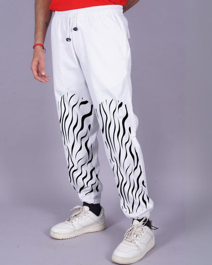 Men's White Adjustable Cargo Pant - Zebra Stripe