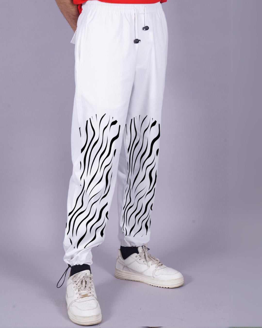 Men's White Adjustable Cargo Pant - Zebra Stripe