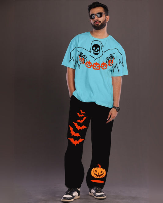 Pumpkin Ghost: Blue and Black Oversized Men's Co Ord Set