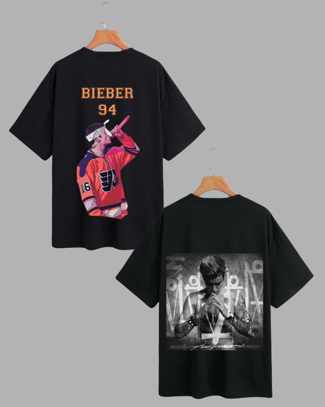Justin Bieber Duo: Oversized Tees - Bieber 94 & What Do You Mean (Pack of 2)