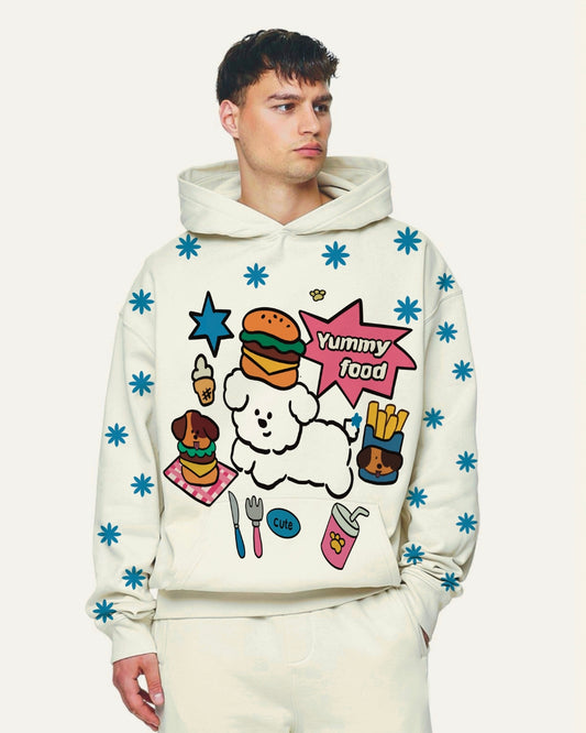 Unisex White Oversized Hoodie - Foody Vibes