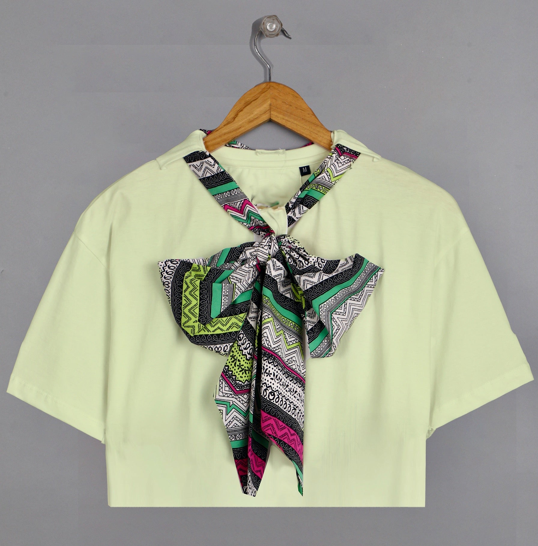 Blossom Trio: Sunflower Yellow, Plum & Mint Green Knot Neck Tie Cropped Tees