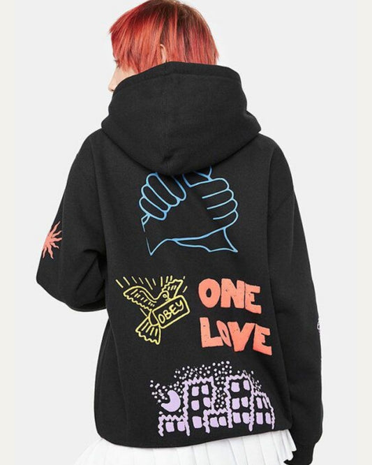 Women Black Oversized Hoodie - One Love