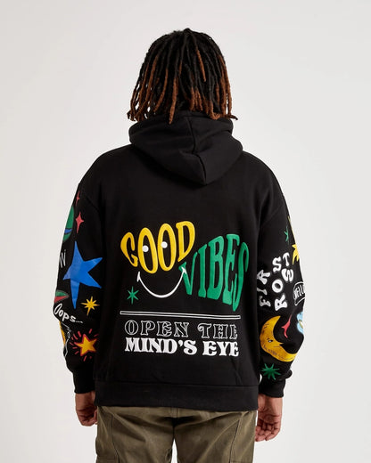 Unisex Black Oversized Hoodie - Good Vibes