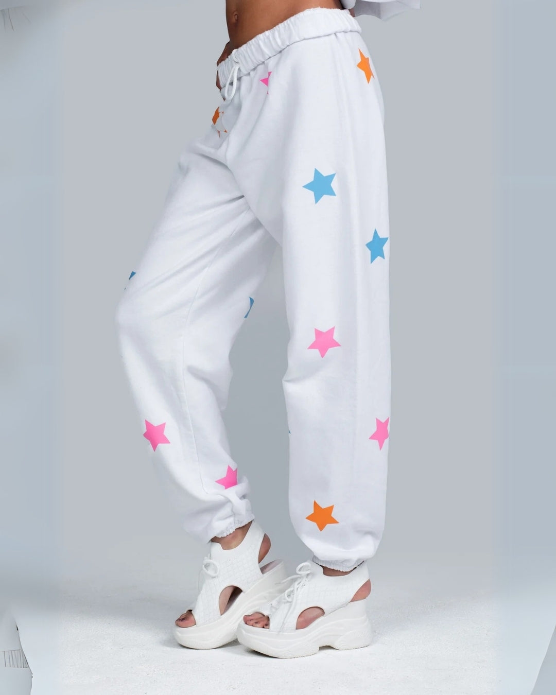 Women's White Cotton Pant - Colorful Stars