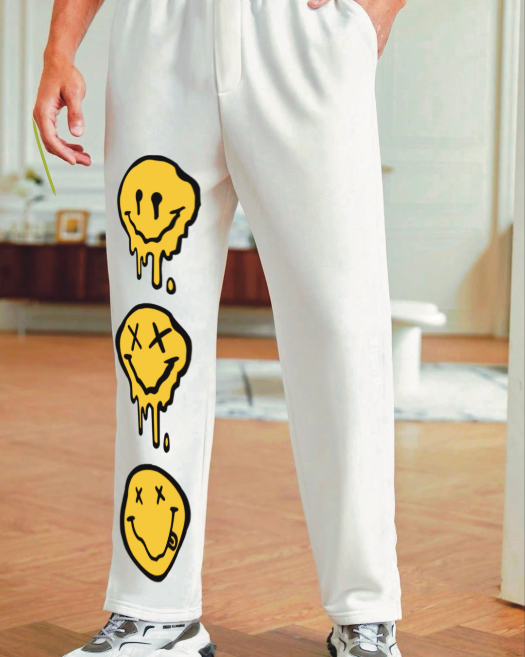 Men's Smiley White Cotton Pants