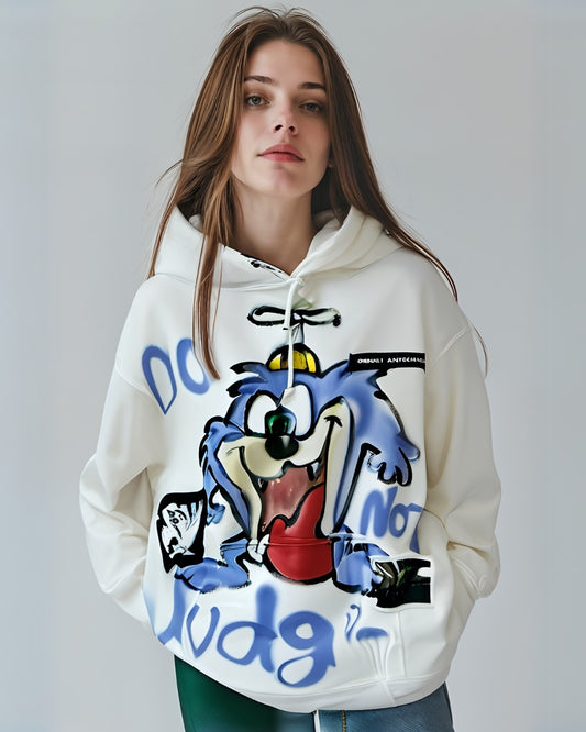 Women White Oversized Hoodie - Hungry Dog