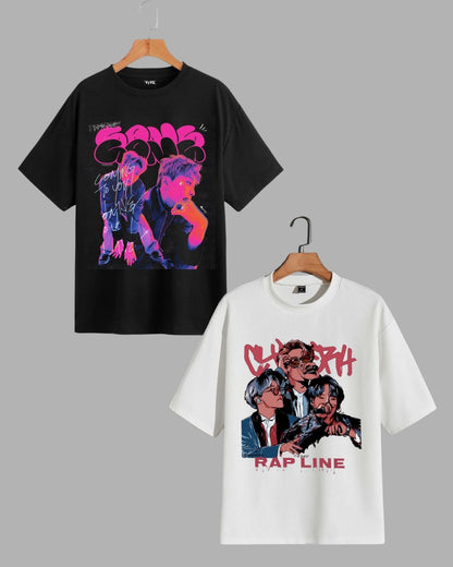 Bundle of 2 Women's BTS Oversized T-shirts: RM & Rapline