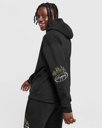 Men's NY Dragon Hoodie Oversized Co-ord Set - Black and Black