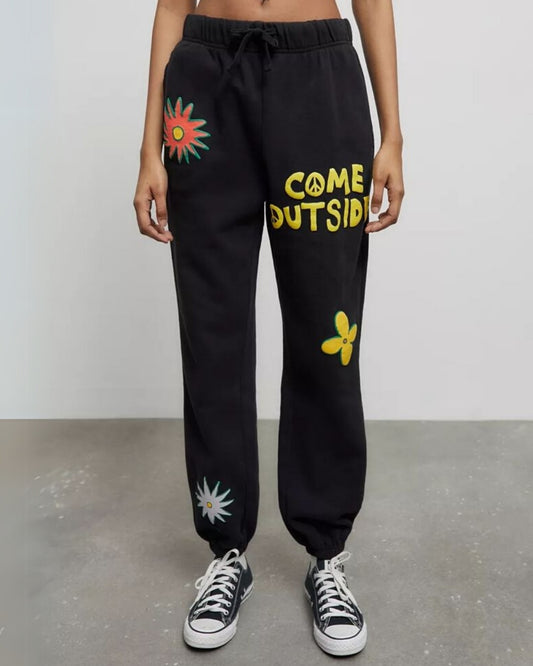 Women's Black Cotton Pant - Come Outside