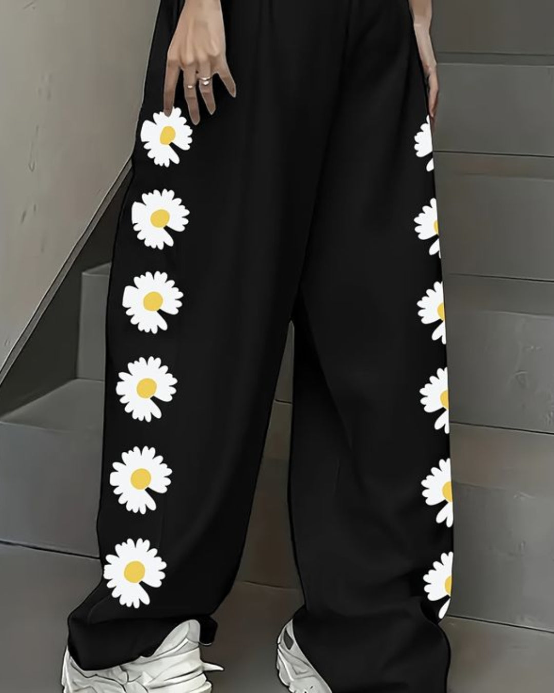 Men's Designer Black Cotton Pant - Flower