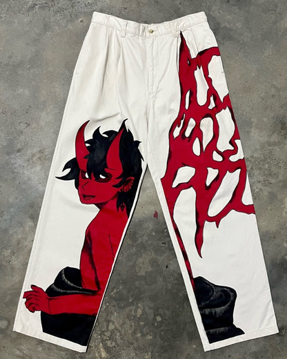 Unisex White Ultrasoft Cotton Pant - Red Devil