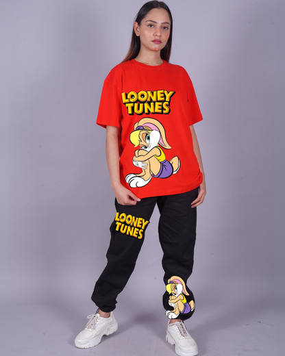 Women Looney Tunes Oversized Co-Ord Set - Red and Black