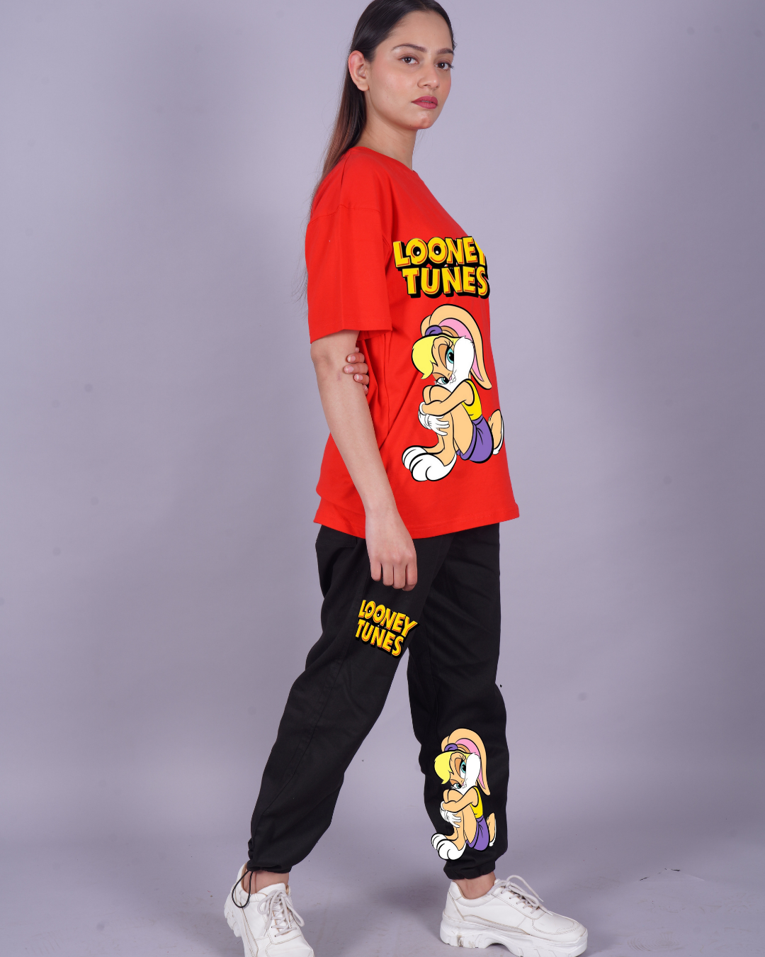 Women Looney Tunes Oversized Co-Ord Set - Red and Black