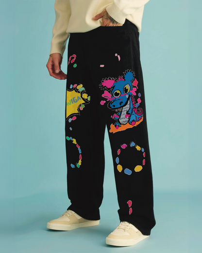 Men's Black Cotton Pant - Baby Dino