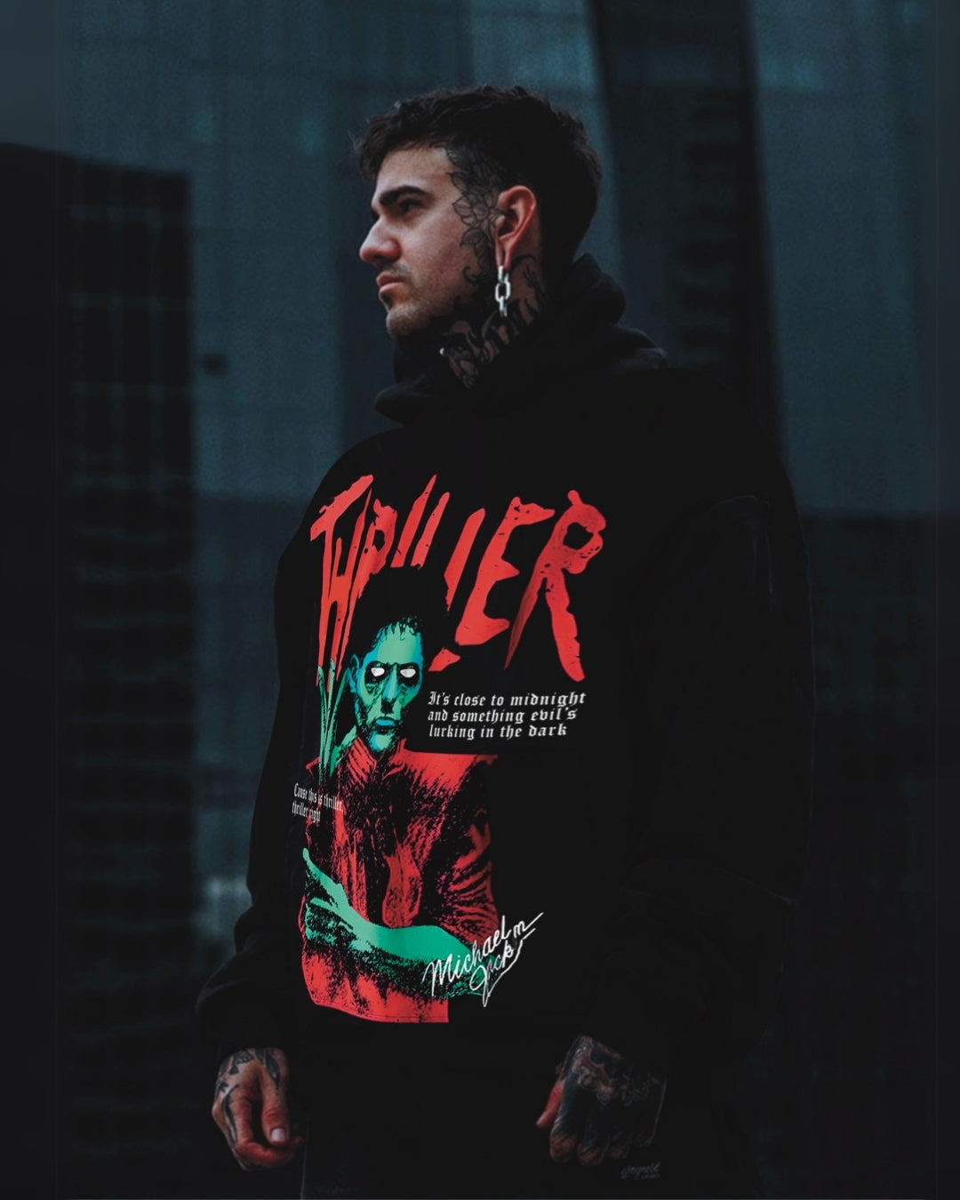 Unisex black Oversized Hoodie - Thriller