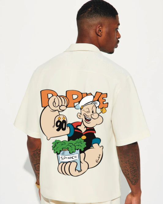 Popeye White Oversized Knitted Shirt