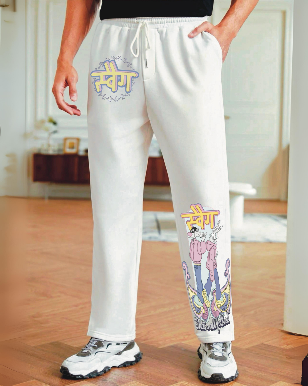 Mens White Cotton pant - Swag