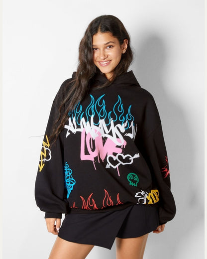 Women Black Oversized Hoodie - Always Love