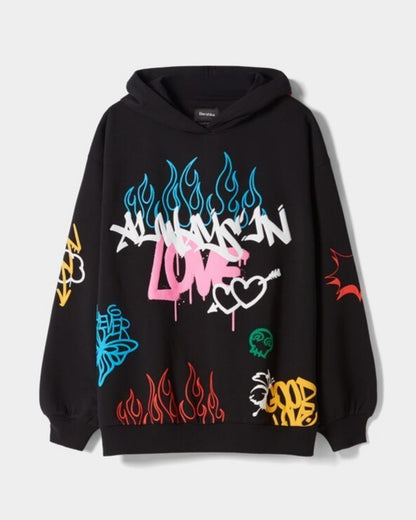 Women Black Oversized Hoodie - Always Love