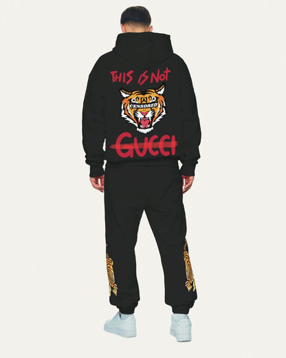 Men's Tiger Roar Hoodie Oversized Co-ord Set - Black and Black