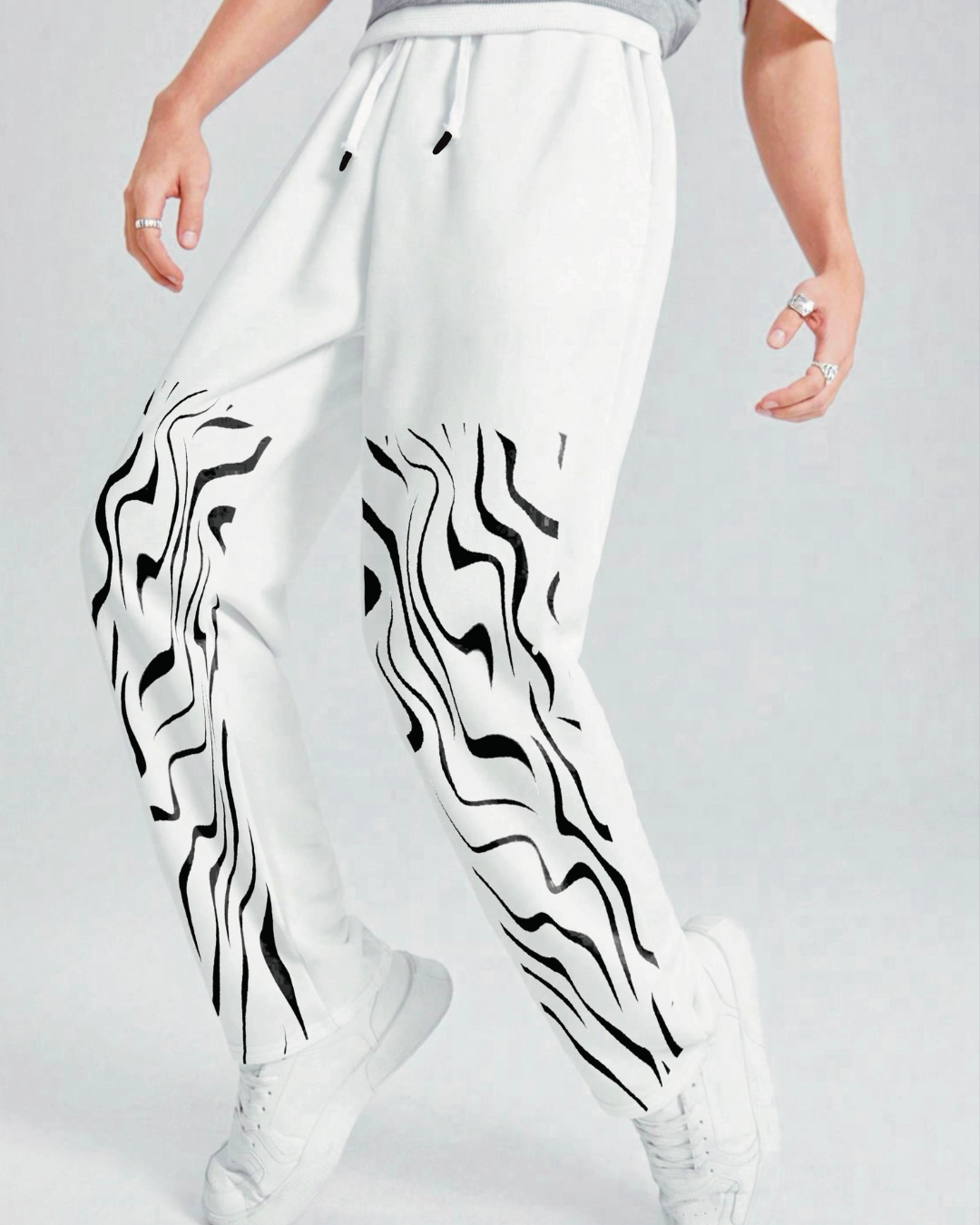 Men's White Cotton Pant - Zebra Stripe