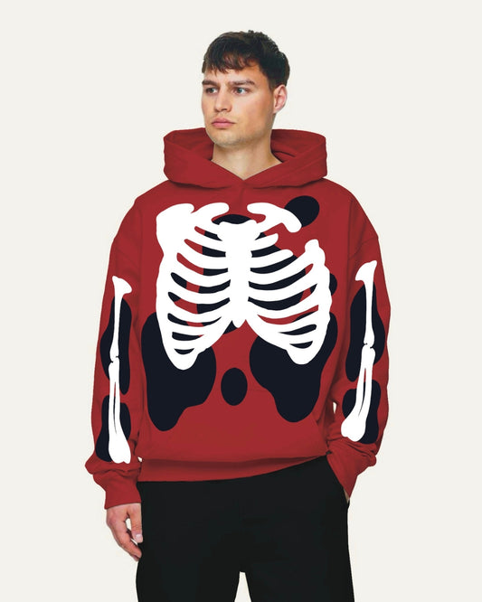 Unisex Red Oversized Hoodie - Bone Graphic