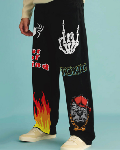 Men's Black Cotton Pant - Fire Toxic