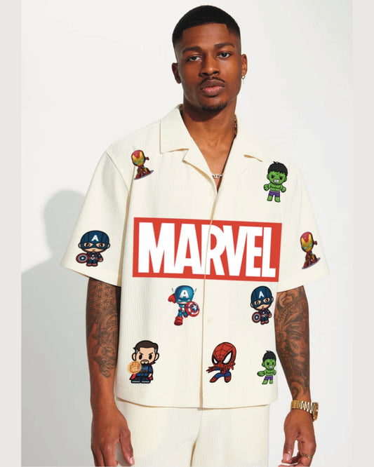 Marvel Theme White Oversized Knitted Shirt