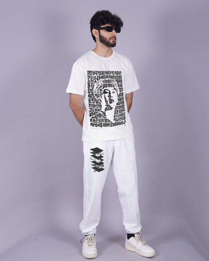 K-Pop Chic: Men's White BTS August D Oversized Co-ord Set"