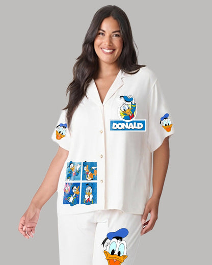 Donald Duck Women Half Sleeve White Oversized Knitted Shirt