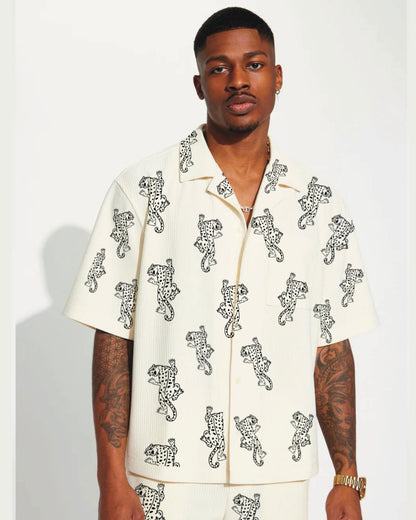 Snow Tiger 2.0 Half Sleeve White Oversized Knitted Shirt