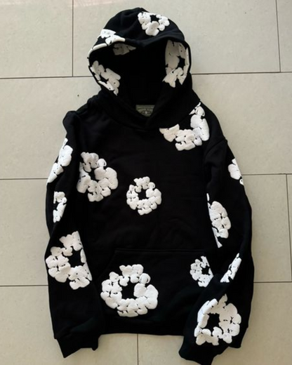 Men's Flower World Hoodie Oversized Co-ord Set - Black and Black