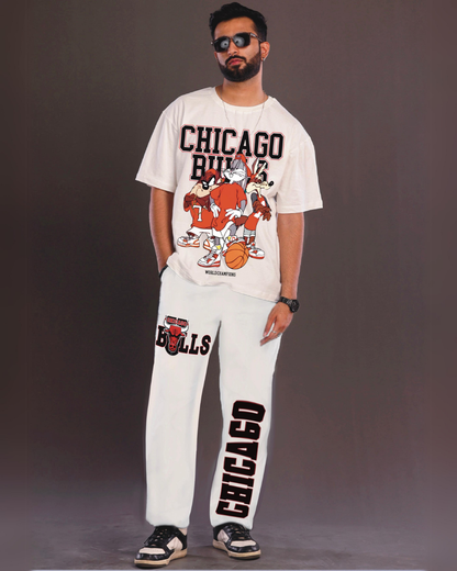 Men's Chicago Bulls Oversized Co-Ord Set - White and White