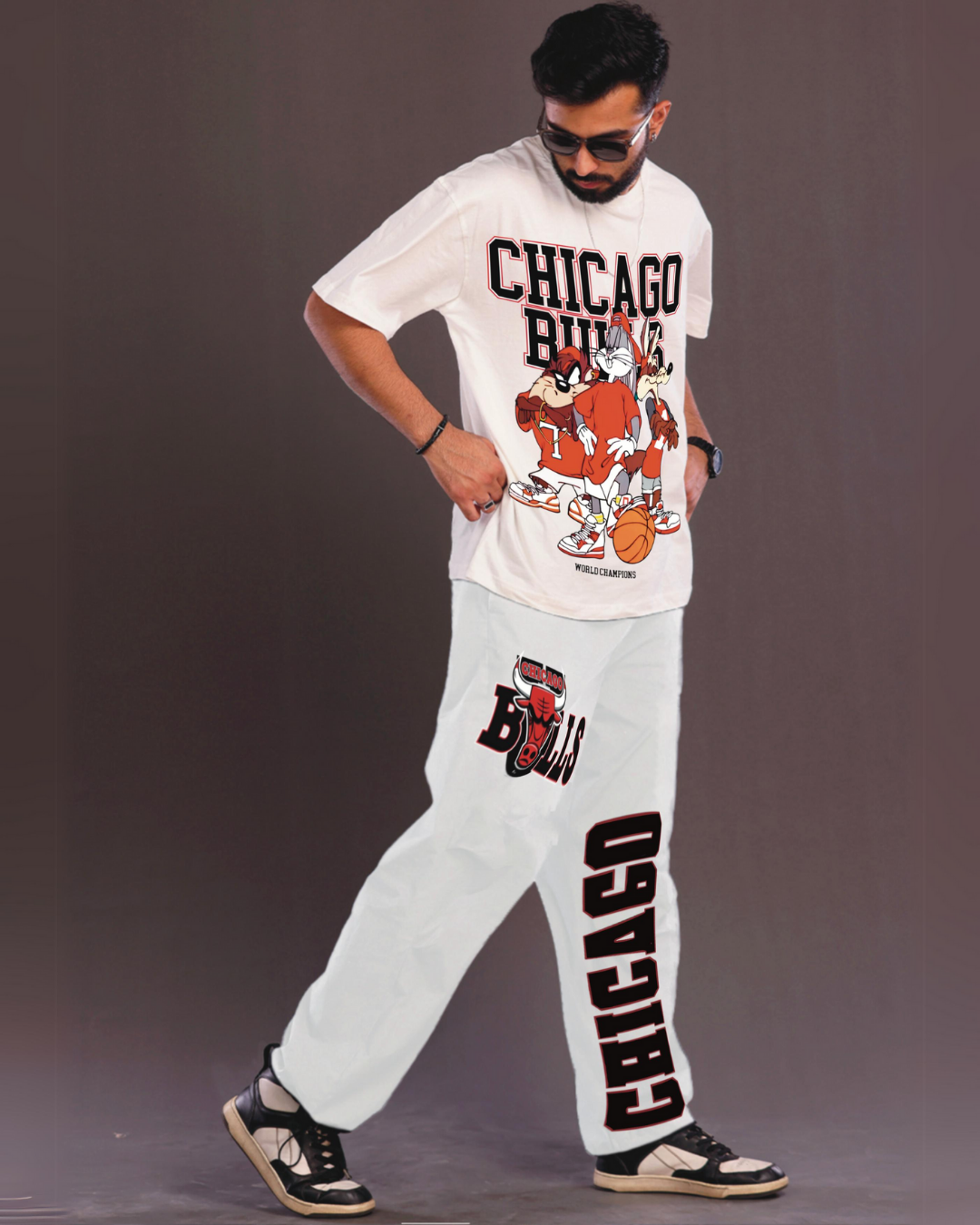 Men's Chicago Bulls Oversized Co-Ord Set - White and White