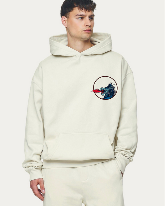 Unisex White Oversized Hoodie - Dragon Flame