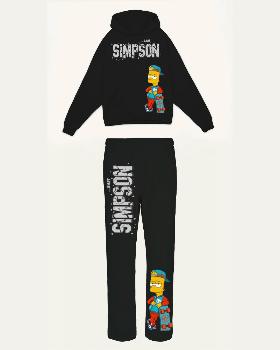 Women Simpson Hoodie Oversized Co-ord Set - Black and Black