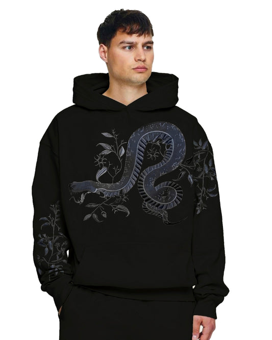 Unisex Black Oversized Hoodie - Dragon Attack